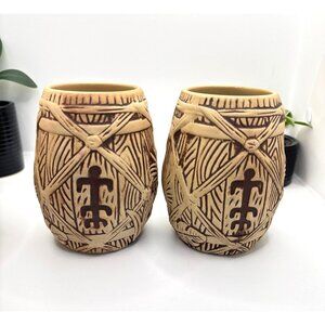 2 Plantation Rum Tiki Mugs Handcrafted Ceramic Polynesian Design